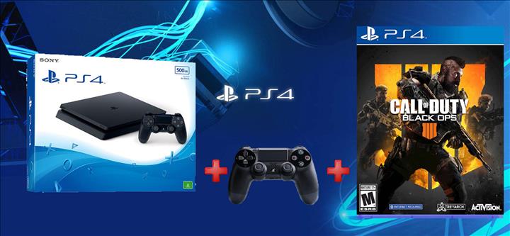 קונסולת Playstation 4 Slim 1TB + שלט נוסף + COD Black Ops 4!
